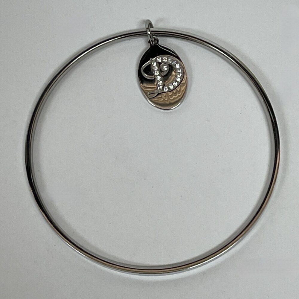 Silver-tone‎ "D" Rhinestones Women's Fashion Bangle Bracelet NWOT